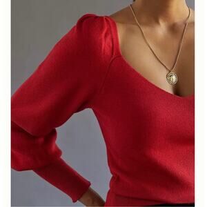 Anthropologie Sweetheart Puff Sleeve Sweater Balloon Sleeve Pullover Red